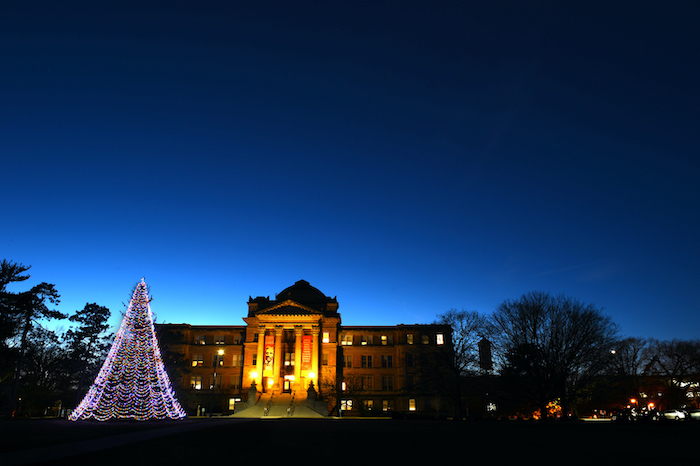 Holiday tree on central campus